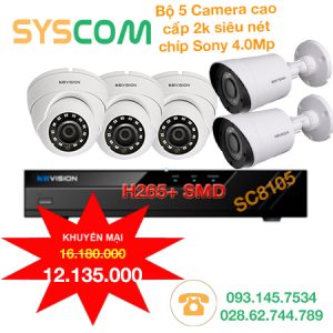 trọn bộ 5 camera kbvision siêu nét 2k